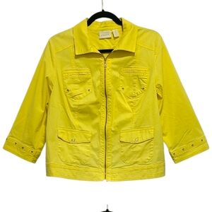 Chico's Yellow Jacket Coat with‎ Collared Neckline and 3/4 Sleeves Size 2
